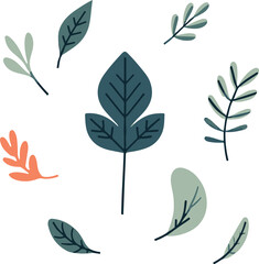 set of green leaves flat design illustration vector