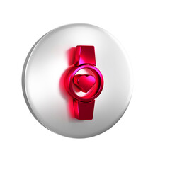 Red Smartwatch icon isolated on transparent background. Silver circle button.