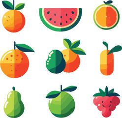 set of fruits flat design illustration