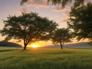Fototapeta premium Tranquil scene of trees landscape generated by AI