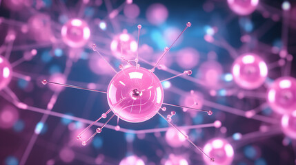 atomic particle close-up in pink background for scientific research - obrazy, fototapety, plakaty