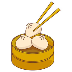 Three dimsum picked by chopstick