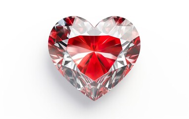 Fototapeta premium Big red shiny diamond heart isolated on white background, Y2K and 90s style. AI Generative