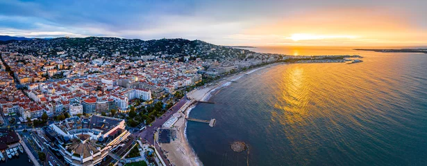 Foto auf Leinwand Aerial view of Cannes, a resort town on the French Riviera, is famed for its international film festival © Alexey Fedorenko