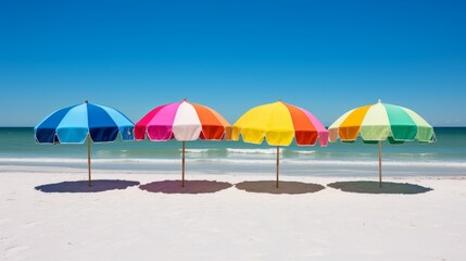 Fototapeta premium a row of colorful umbrellas at the beach by the ocean