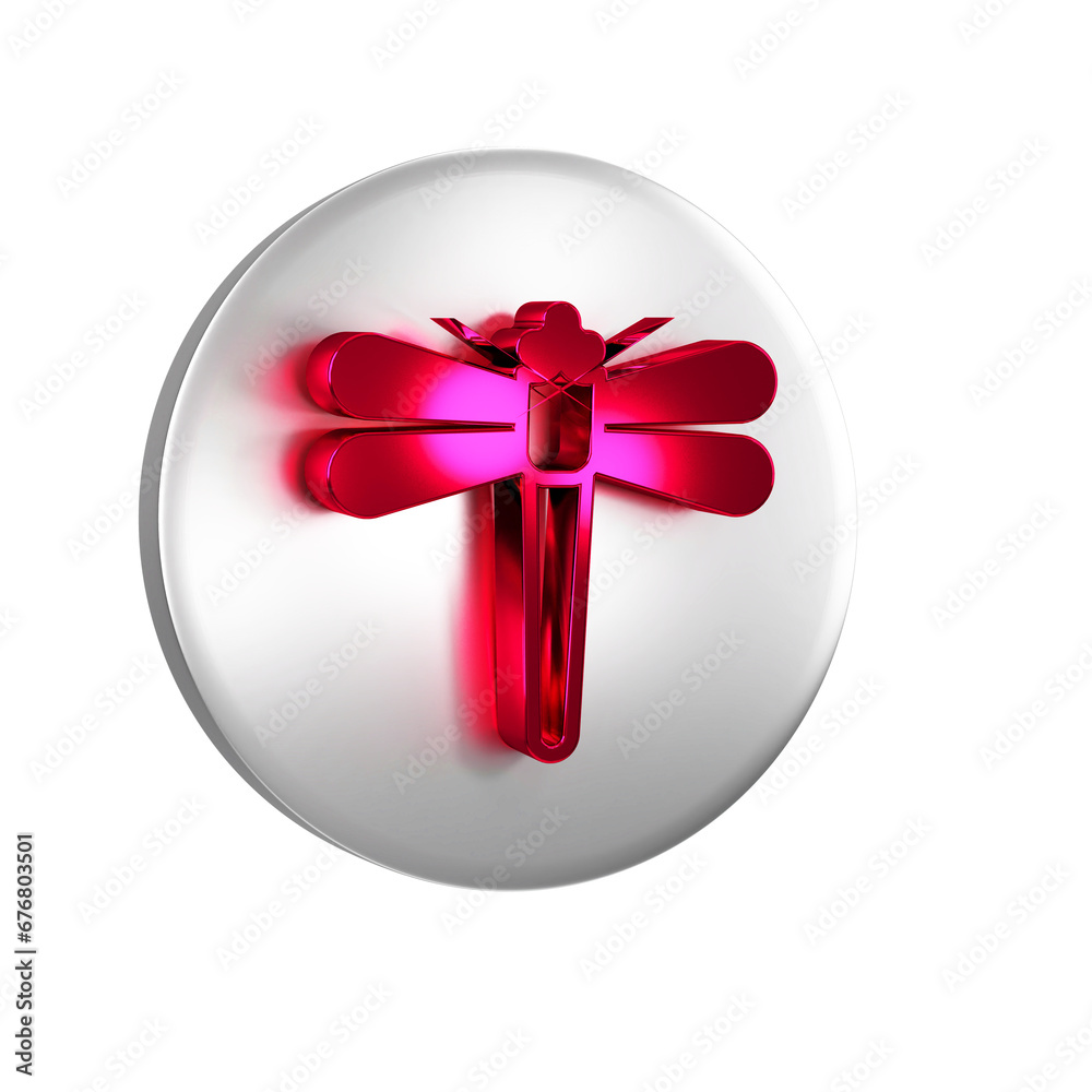 Canvas Prints red dragonfly icon isolated on transparent background. silver circle button.