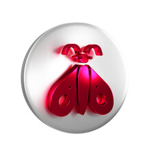 Red Butterfly icon isolated on transparent background. Silver circle button.