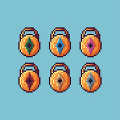 Pixel art sets of compass icon with variation color item asset. Simple bits of direction compass pixelated style. 8bits perfect for game asset or design asset element for your game design asset.