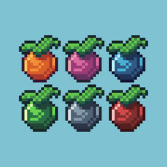 Pixel art sets of fruit food with variation color item asset. Simple bits of fruit food pixelated style. 8bits perfect for game asset or design asset element for your game design asset.