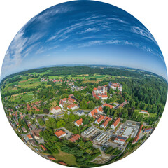Ausblick auf die Gemeinde und Schloss Wolfegg im Württembergischen Allgäu, Little Planet-Ansicht,...