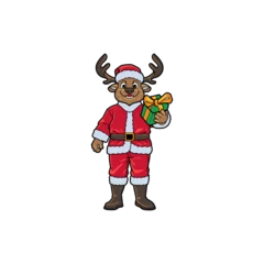 Fototapeten Cartoon mascot illustration of anthropomorphic deer wear a santa claus outfit © ironstone72