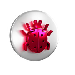 Red Mite icon isolated on transparent background. Silver circle button.