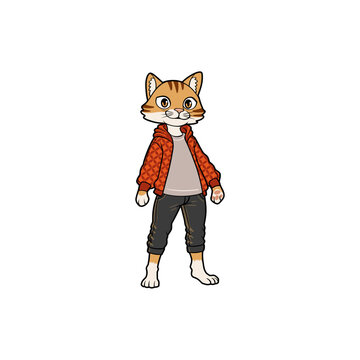 anthropomorphic cat cartoon mascot illustration of furry animal