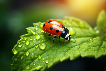 lady bug on leave macro shot