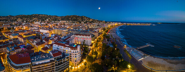 Aerial view of Cannes, a resort town on the French Riviera, is famed for its international film festival