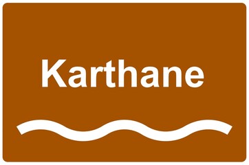 Illustration eines Flussnamenschildes des Flusses "Karthane"	