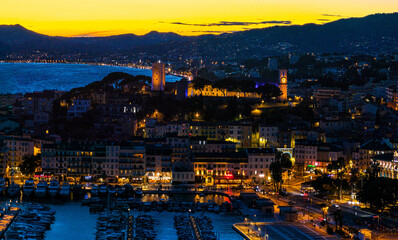 Aerial view of Cannes, a resort town on the French Riviera, is famed for its international film festival