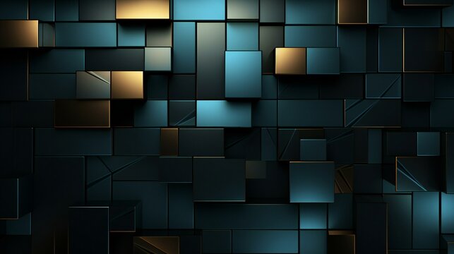 a dark blue and black background with geometric shapes