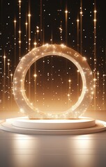 "Golden Elegance: Shiny Podium for Cosmetic Display"
