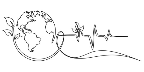 earth day illustration with line art