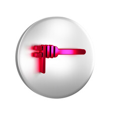 Red Pasta spaghetti on the fork icon isolated on transparent background. Italian restaurant. Silver circle button.