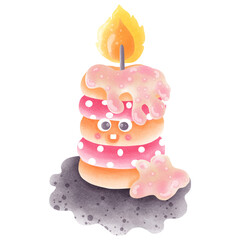 
Watercolor painting of a sweet, romantic pink donut candle used for Valentine's Day and other important festivals.