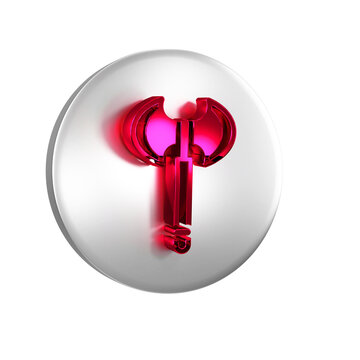 recommend clip art: Red Medieval axe icon isolated on transparent background. Battle axe, executioner axe. Medieval weapon. Silver circle button.