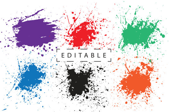 Green, red, black, orange, purple, wheat color paint ink brush stroke background set