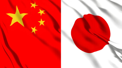 中国と日本の国旗 - obrazy, fototapety, plakaty