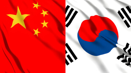 中国と韓国の国旗 - obrazy, fototapety, plakaty