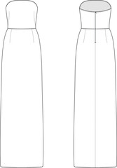 strapless straight evening dress gown technical dress flat sketch, fashion, woman, template - obrazy, fototapety, plakaty