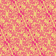 Seamless abstract pattern of hand-drawn elements for printing and design