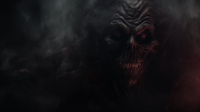 evil face with smoke in the darkness