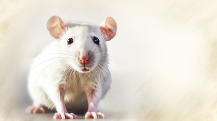  a close up of a white rat on a white background with a blurry image of it's face.  generative ai