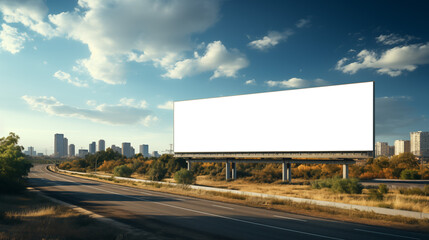Realistic image of the blank billboard on the hight tower background,