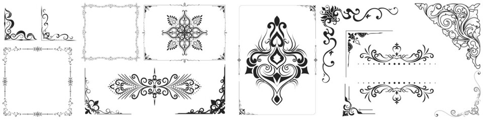 Vintage line set Vintage corner baroque border classic border line Carpet parts, mandala, rug