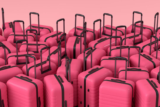 Romantic suitcase on pink background. 3D render of summer vacation concept