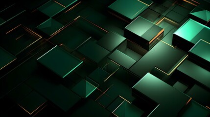 Abstract 3D Background of overlapping geometric Shapes. Futuristic Wallpaper in green Colors