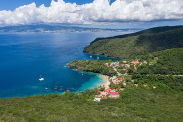 Secluded bay Anse Dufour aerial on Martinique's coast