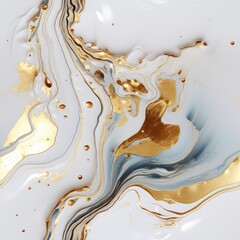 Seamless repeating abstract pattern of gold blue and white metallic ink marble paint texture background