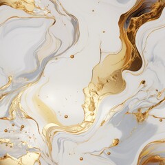 Seamless repeating abstract pattern of gold blue and white metallic ink marble paint texture background