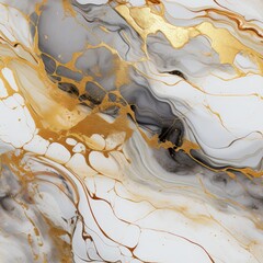 Seamless repeating abstract pattern of gold blue and white metallic ink marble paint texture background