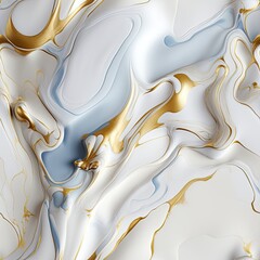 Seamless repeating abstract pattern of gold blue and white metallic ink marble paint texture background