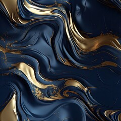 Seamless repeating abstract pattern of gold blue and white metallic ink marble paint texture background