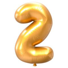 2 Balloon Number Gold 3D Rendering