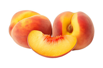 Fototapeta na wymiar Peach and its slices on white transparent background