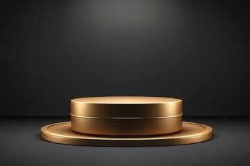 Black with gold round geometric empty podium for a product in a beam of light on a black background. Black Friday promotion, advertising, display