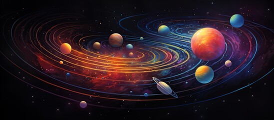 Obraz premium Colorful holographic solar system background. AI generated image