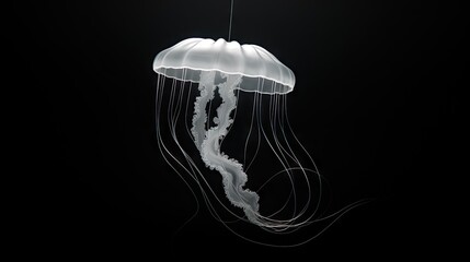  a close up of a jellyfish in the dark with only one jellyfish in it's body and one jellyfish in its mouth.  generative ai