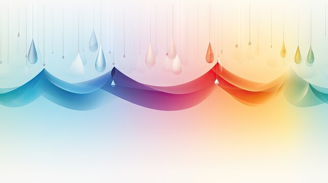  a group of drops of water hanging from the ceiling of a room with a rainbow hued sky in the background.  generative ai